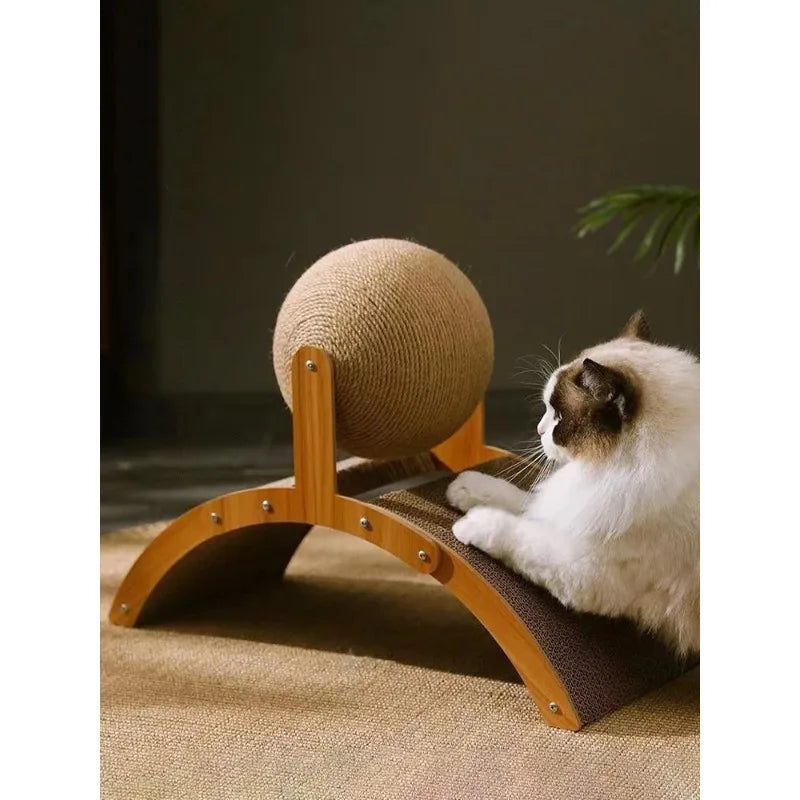 2-in-1 Cat Scratching Ball & Sisal Board – Solid Wood, Durable, Fun & Furniture-Protecting!
