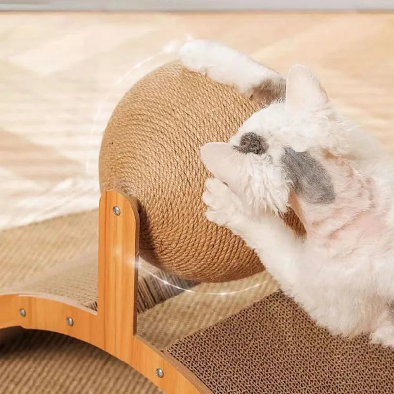 2-in-1 Cat Scratching Ball & Sisal Board – Solid Wood, Durable, Fun & Furniture-Protecting!