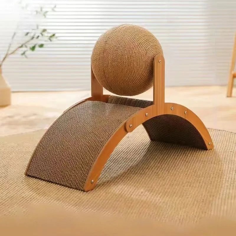 2-in-1 Cat Scratching Ball & Sisal Board – Solid Wood, Durable, Fun & Furniture-Protecting!